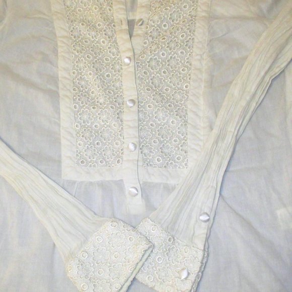 OLD NAVY Split button down Textured Vintage look Blouse Long Sleeve Cotton SZ S - Picture 5 of 12